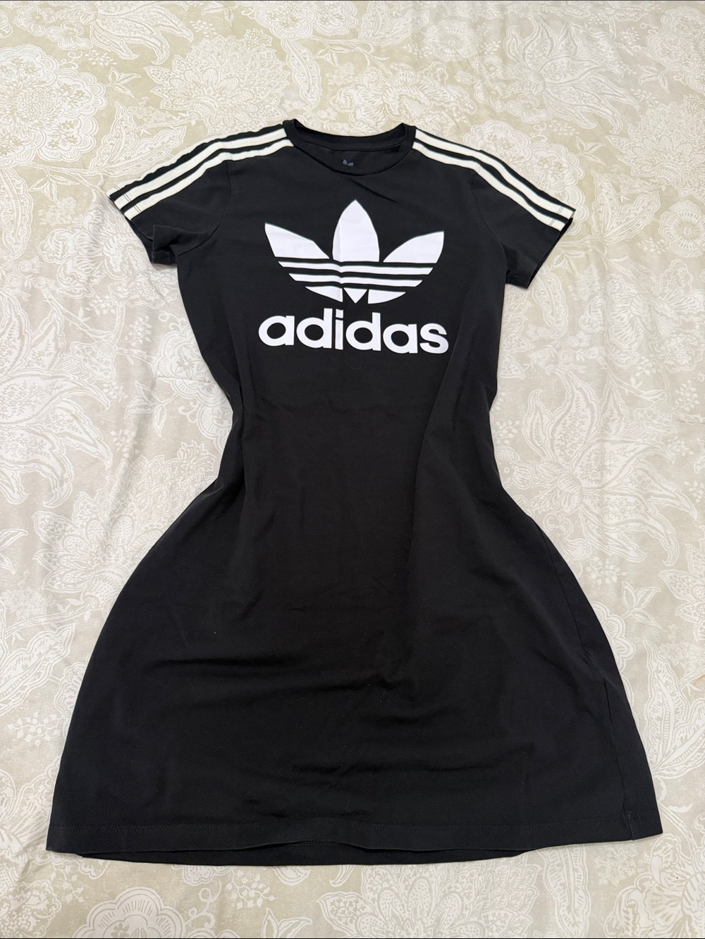 adidas Black Mini Dress with White Trefoil and Stripes
